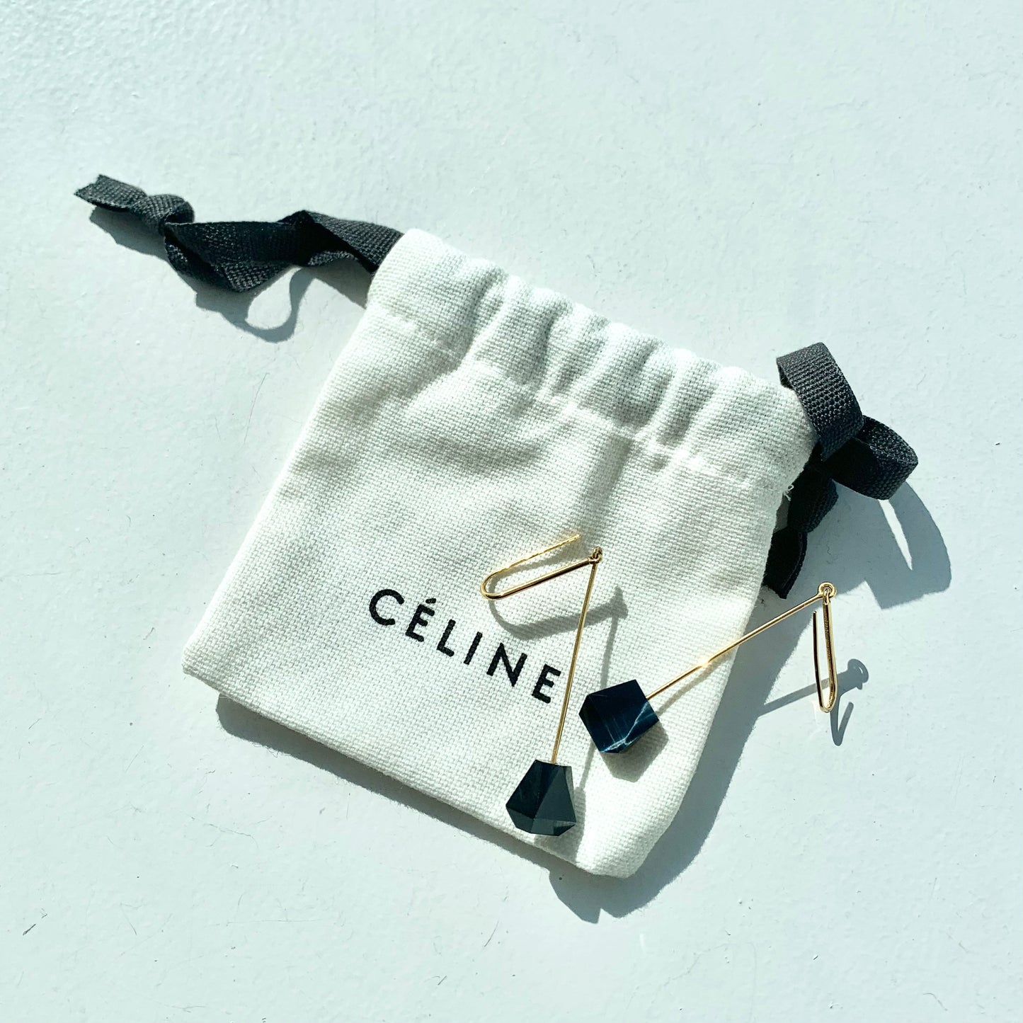 Spring-2016 Celine by Phoebe Philo stone pierced earring GP/BK